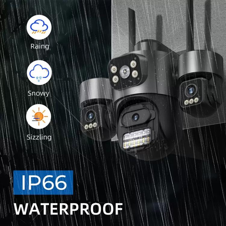Cámara de seguridad inalámbrica WiFi ICSee de triple lente y 3 MP, cámara IP panorámica PTZ de tres pantallas con visión nocturna a todo color., US Plug, EU Plug