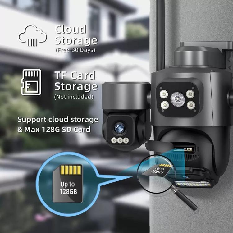 Cámara de seguridad inalámbrica WiFi ICSee de triple lente y 3 MP, cámara IP panorámica PTZ de tres pantallas con visión nocturna a todo color., US Plug, EU Plug