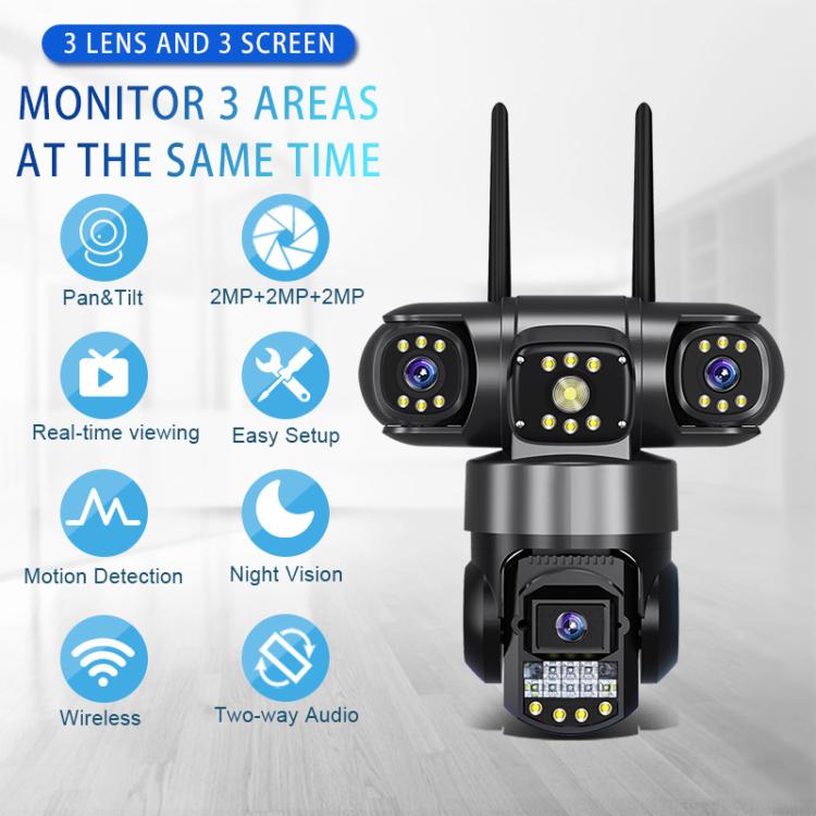 Cámara de vigilancia inalámbrica WiFi panorámica HD V380 de 3 MP y 360 grados con triple lente., EU Plug, US Plug
