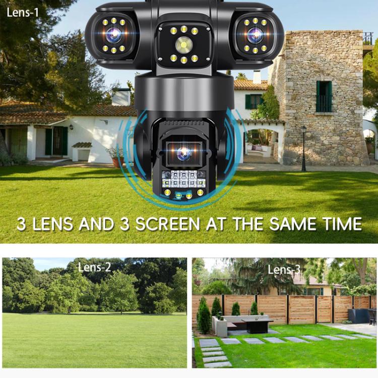 Cámara de vigilancia inalámbrica WiFi panorámica HD V380 de 3 MP y 360 grados con triple lente., EU Plug, US Plug