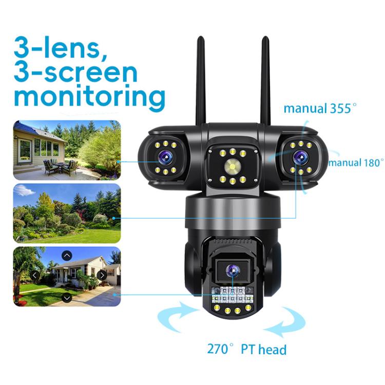 Cámara de vigilancia inalámbrica WiFi panorámica HD V380 de 3 MP y 360 grados con triple lente., EU Plug, US Plug