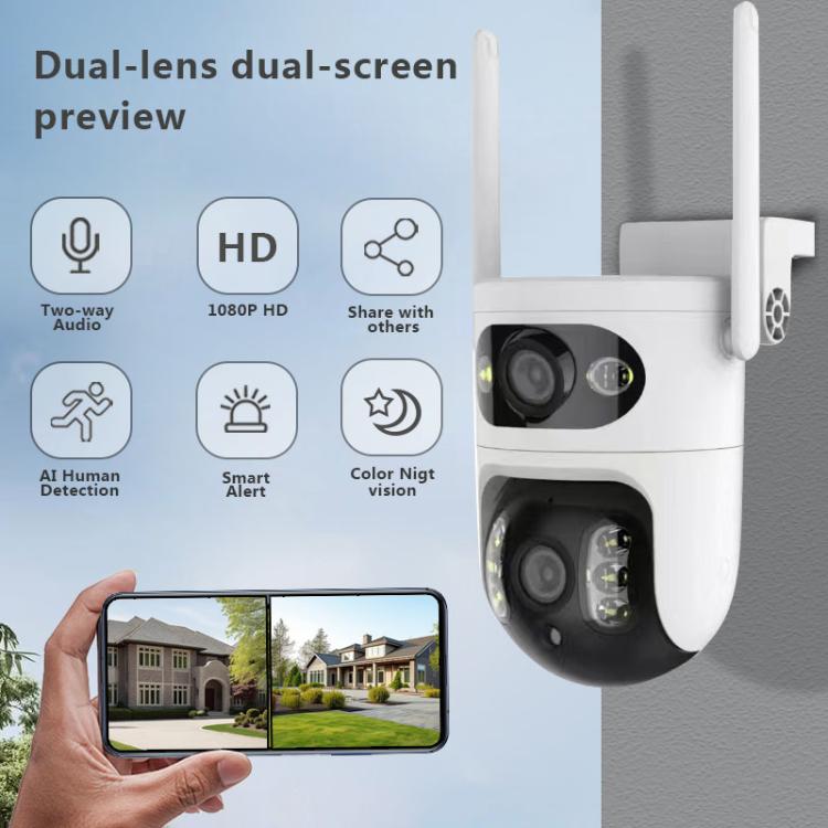 Cámara de vigilancia WiFi inteligente V380 de 2 MP HD con enlace de bola de pistola, EU Plug, US Plug