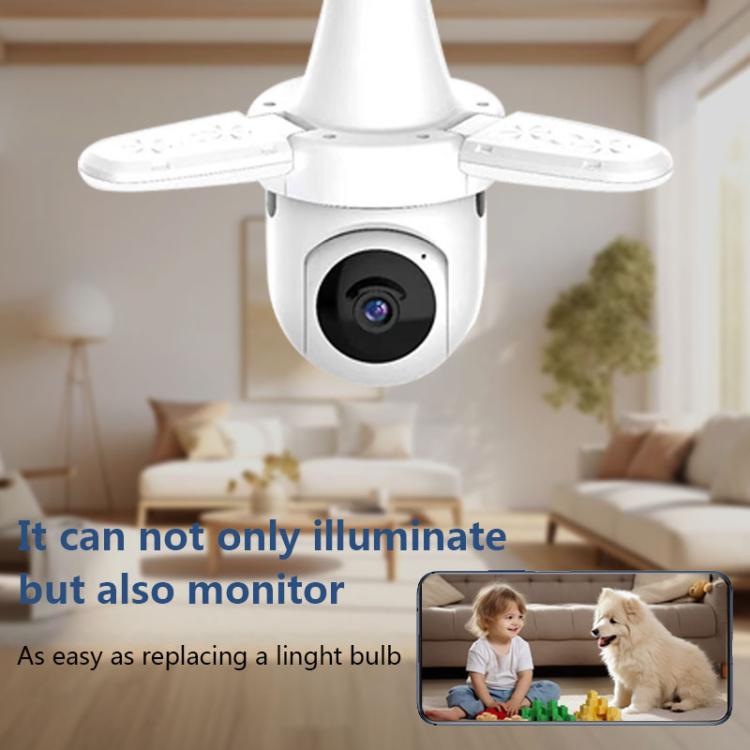 Cámara de vigilancia inalámbrica WiFi con diseño de bombilla de ventilador de tres aspas, 3MP HD., 2.4GHz, 5.0GHz