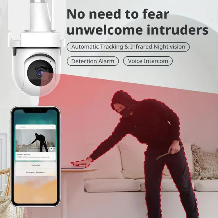 Cámara de vigilancia inalámbrica WiFi con diseño de bombilla de ventilador de tres aspas, 3MP HD., 2.4GHz, 5.0GHz