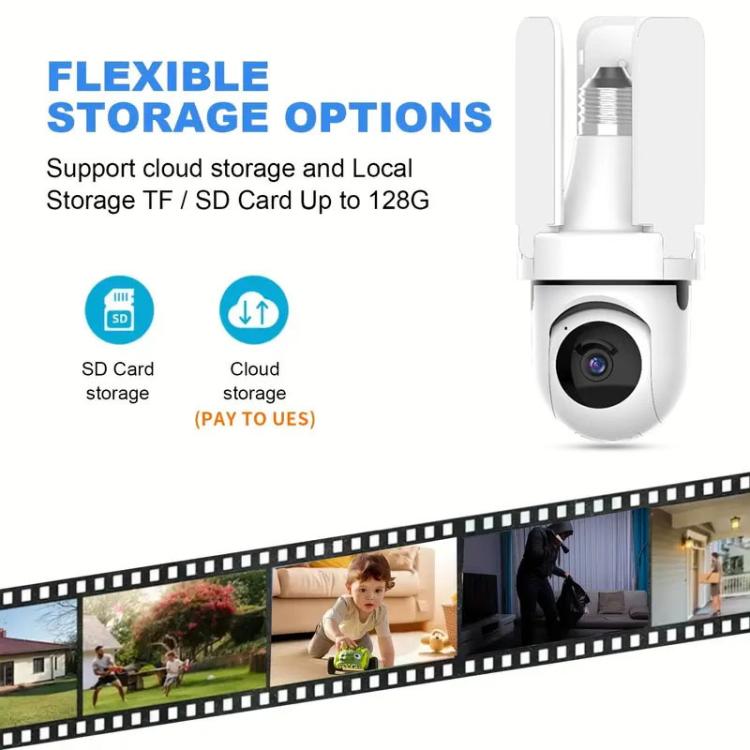 Cámara de vigilancia inalámbrica WiFi con diseño de bombilla de ventilador de tres aspas, 3MP HD., 2.4GHz, 5.0GHz
