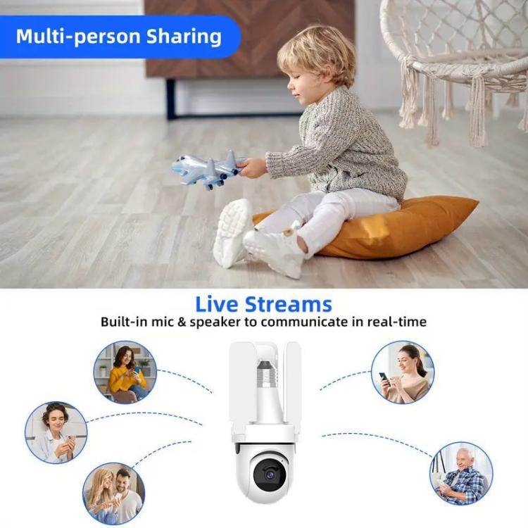 Cámara de vigilancia inalámbrica WiFi con diseño de bombilla de ventilador de tres aspas, 3MP HD., 2.4GHz, 5.0GHz