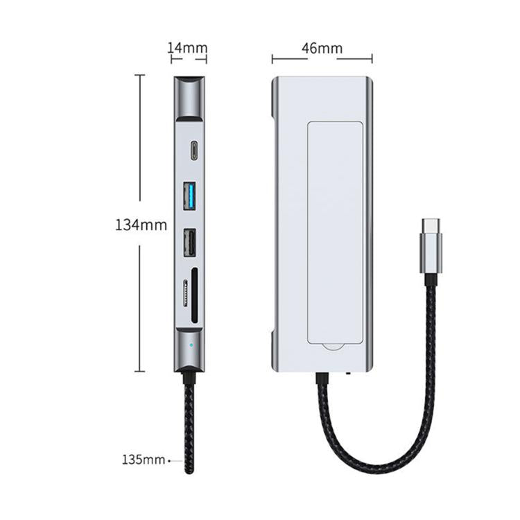 HUB 8 en 1 USB-C a SSD M.2 + HDTV + 2 x USB 3.2+ Audio + PD + Lector de tarjetas SD/TF, 8 in 1 with USB 3.2 + USB 3.2
