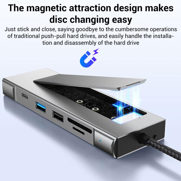 HUB 8 en 1 USB-C a SSD M.2 + HDTV + 2 x USB 3.2+ Audio + PD + Lector de tarjetas SD/TF, 8 in 1 with USB 3.2 + USB 3.2