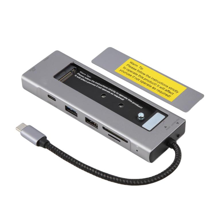 HUB 8 en 1 USB-C a M.2 SSD + HDTV + USB 3.2 + USB 2.0 + PD + Lector de tarjetas SD/TF, 8 in 1 with USB 3.2 + USB 2.0