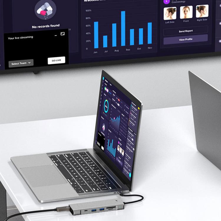 HUB 8 en 1 USB-C a M.2 SSD + HDTV + USB 3.2 + USB 2.0 + PD + Lector de tarjetas SD/TF, 8 in 1 with USB 3.2 + USB 2.0