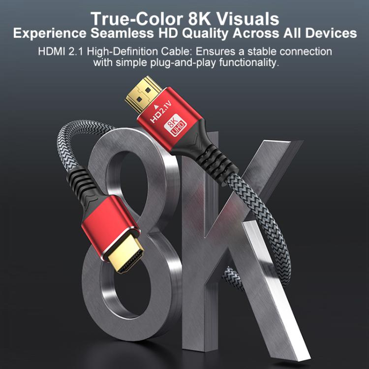 Cable de vídeo HDMI 2.1 de alta velocidad 8K Ultra HD con conexión trenzada y chapada en oro para HDTV., 0.5m, 1m, 1.5m, 1.8m, 2m, 3m, 5m