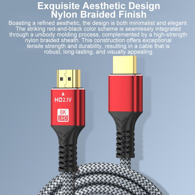 Cable de vídeo HDMI 2.1 de alta velocidad 8K Ultra HD con conexión trenzada y chapada en oro para HDTV., 0.5m, 1m, 1.5m, 1.8m, 2m, 3m, 5m