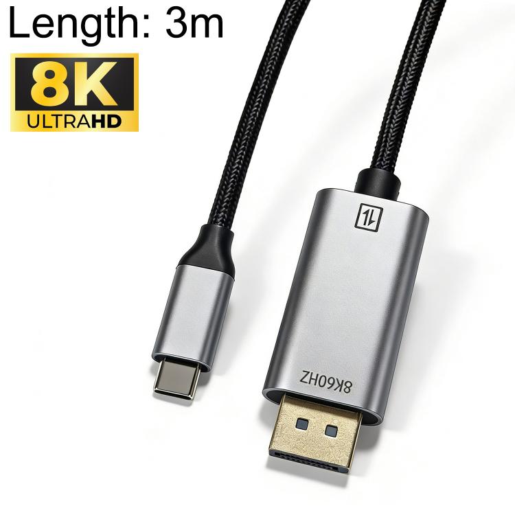 Cable trenzado adaptador de vídeo Ultra HD 8K de USB-C a DisplayPort 1.4, 1m, 2m, 1m 8K Bidirectional, 1.5m 8K Bidirectional, 2m 8K Bidirectional, 3m 8K Bidirectional