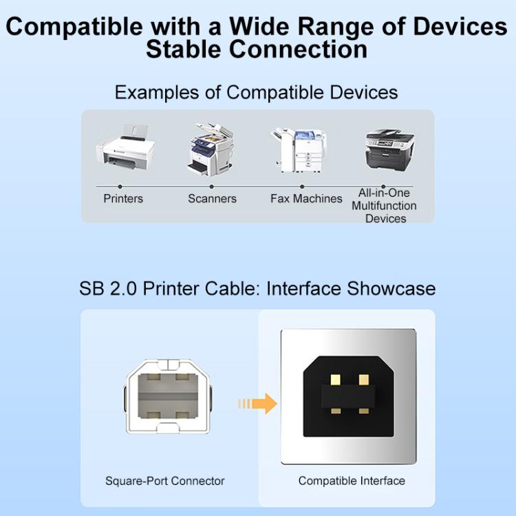 Cable USB 2.0 de alta velocidad de USB-A a USB-B para impresoras, escáneres, impresoras de escritorio y dispositivos digitales., 0.5m, 1m, 1.5m, 2m, 3m, 5m, 8m, 10m