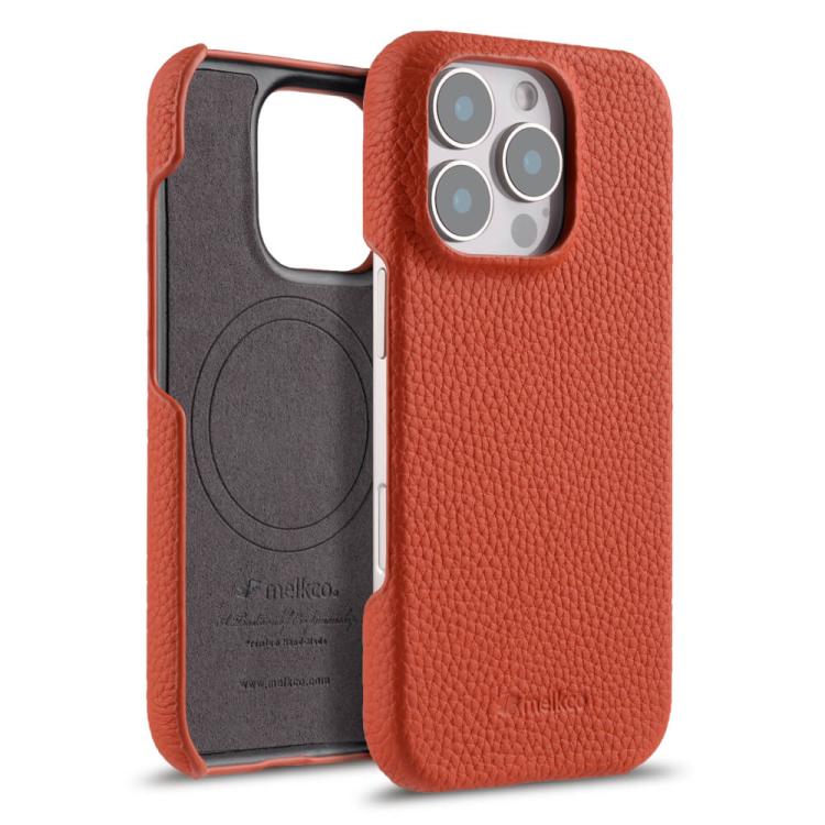 Funda para teléfono de cuero genuino con textura de lichi magnética de media cobertura de melkco, For iPhone 16 Pro, For iPhone 16, For iPhone 15 Pro Max, For iPhone 15 Pro, For iPhone 15, For iPhone 14