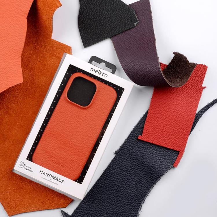 Funda para teléfono de cuero genuino con textura de lichi magnética de media cobertura de melkco, For iPhone 17e / 16e, For iPhone 17 Pro Max, For iPhone 17 Pro, For iPhone 17, For iPhone Air, For iPhone 16 Pro Max