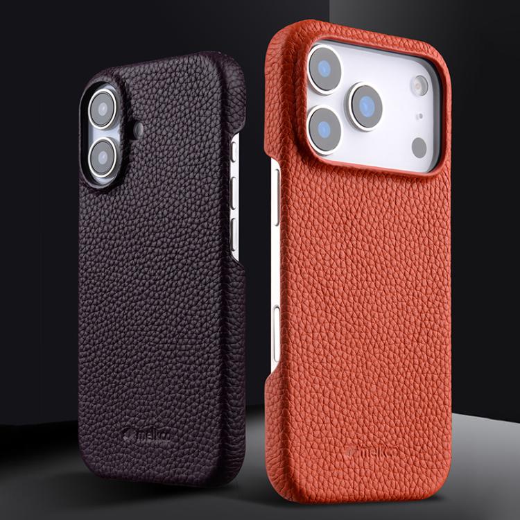 Funda para teléfono de cuero genuino con textura de lichi magnética de media cobertura de melkco, For iPhone 16 Pro, For iPhone 16, For iPhone 15 Pro Max, For iPhone 15 Pro, For iPhone 15, For iPhone 14