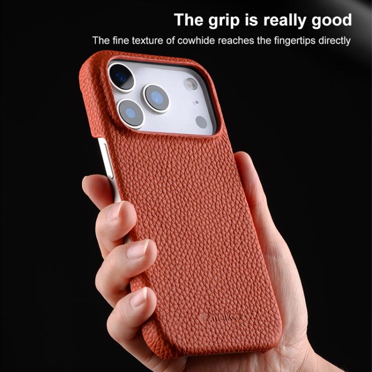 Funda para teléfono de cuero genuino con textura de lichi magnética de media cobertura de melkco, For iPhone 17e / 16e, For iPhone 17 Pro Max, For iPhone 17 Pro, For iPhone 17, For iPhone Air, For iPhone 16 Pro Max
