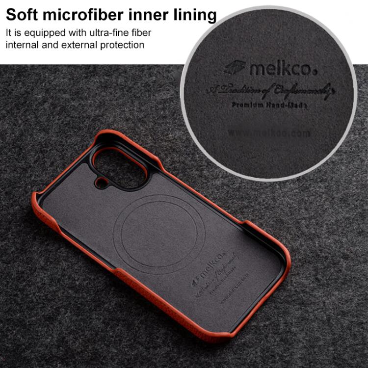 Funda para teléfono de cuero genuino con textura de lichi magnética de media cobertura de melkco, For iPhone 17e / 16e, For iPhone 17 Pro Max, For iPhone 17 Pro, For iPhone 17, For iPhone Air, For iPhone 16 Pro Max