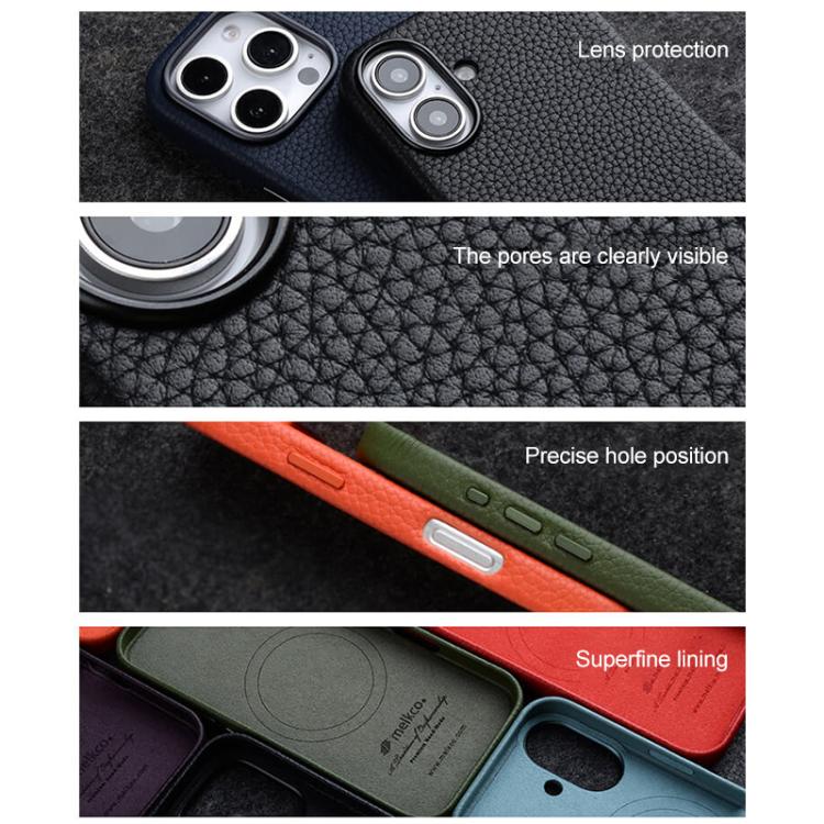 Funda magnética de piel auténtica con textura de lichi de melkco, For iPhone 16 Pro Max, For iPhone 16 Pro, For iPhone 16 Plus, For iPhone 16