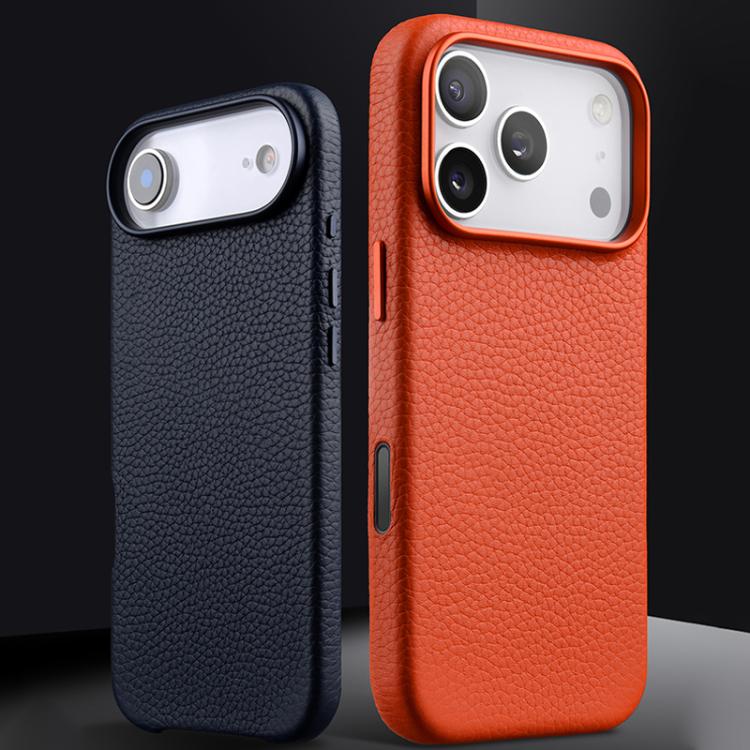 Funda magnética de piel auténtica con textura de lichi y botón de IA de melkco, For iPhone 17 Pro Max, For iPhone 17 Pro, For iPhone 17, For iPhone Air