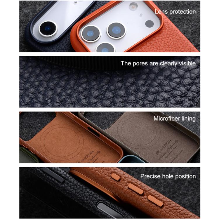 Funda magnética de piel auténtica con textura de lichi y botón de IA de melkco, For iPhone 17 Pro Max, For iPhone 17 Pro, For iPhone 17, For iPhone Air