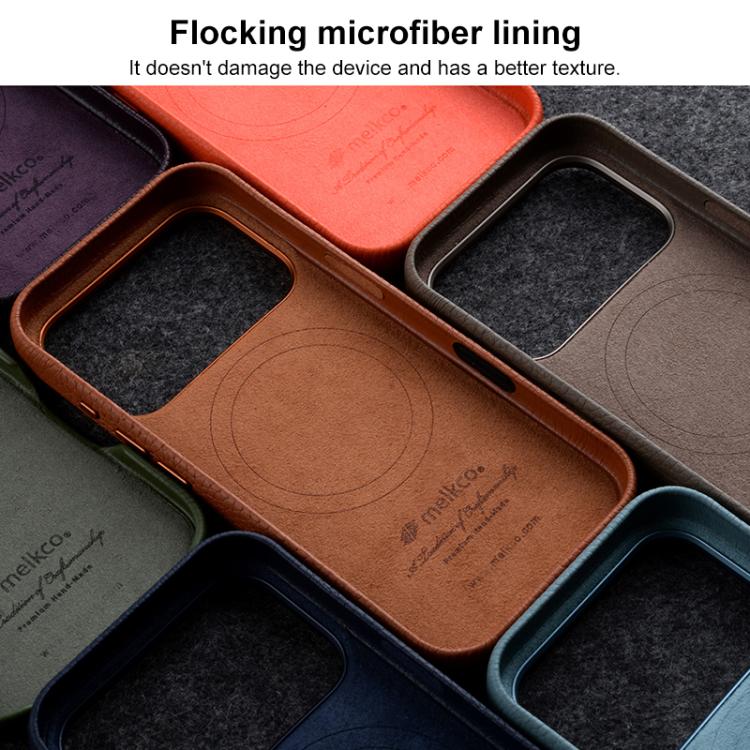 Funda magnética de piel auténtica con textura de lichi y botón de IA de melkco, For iPhone 17 Pro Max, For iPhone 17 Pro, For iPhone 17, For iPhone Air