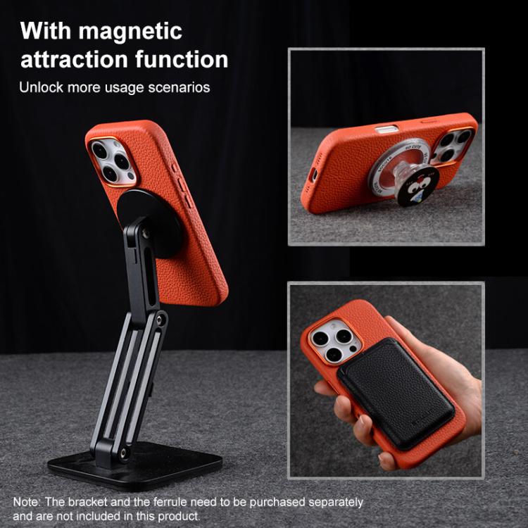 Funda magnética de piel auténtica con textura de lichi y botón de IA de melkco, For iPhone 17 Pro Max, For iPhone 17 Pro, For iPhone 17, For iPhone Air