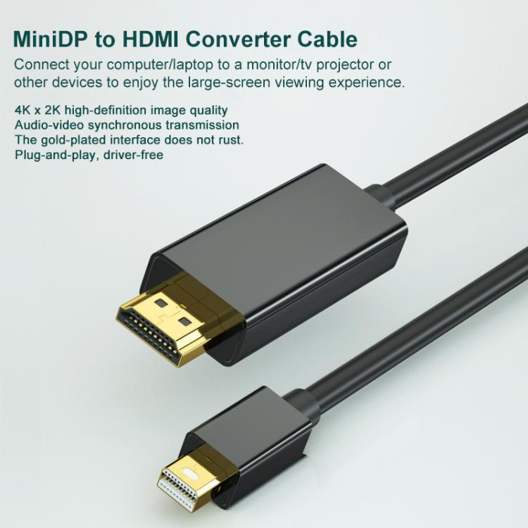 Cable adaptador Mini DisplayPort a HDMI, cable de conexión de vídeo HD chapado en oro, longitud: 1,8 m, 1080P, 4K