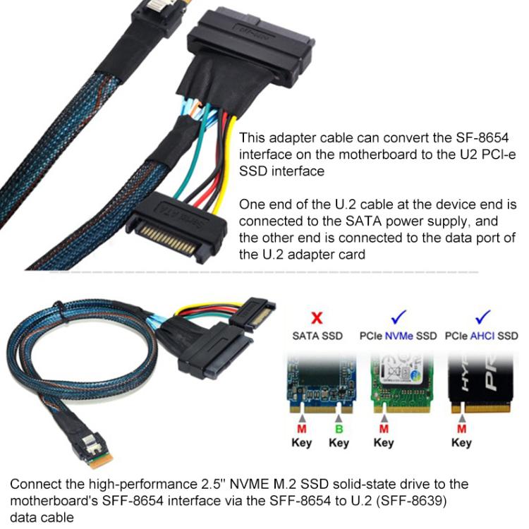 Cable adaptador de transferencia de datos para disco duro WG195 SFF-8654SlimSAS a SFF8639U.2 NVMEPCIE4.0, 0.5m, 0.7m