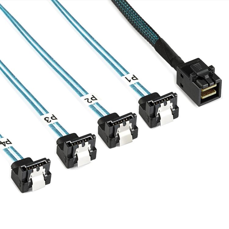 Cable de datos para servidor de alta velocidad WG200 mini SAS SFF-8643 a 4 x SATA con conector en ángulo de 90 grados, 0.5m, 1m