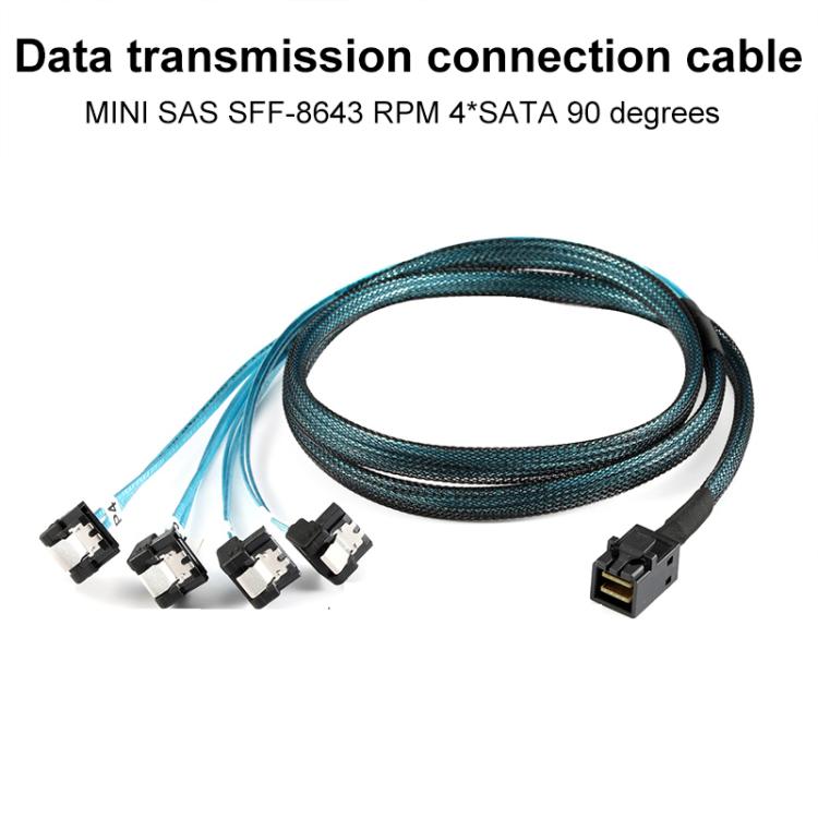 Cable de datos para servidor de alta velocidad WG200 mini SAS SFF-8643 a 4 x SATA con conector en ángulo de 90 grados, 0.5m, 1m