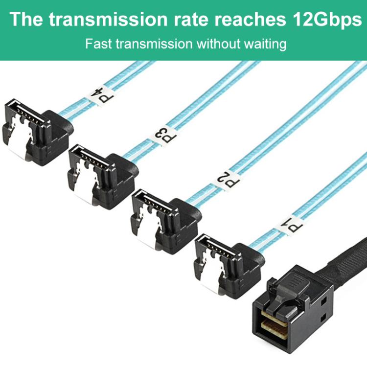Cable de datos para servidor de alta velocidad WG200 mini SAS SFF-8643 a 4 x SATA con conector en ángulo de 90 grados, 0.5m, 1m