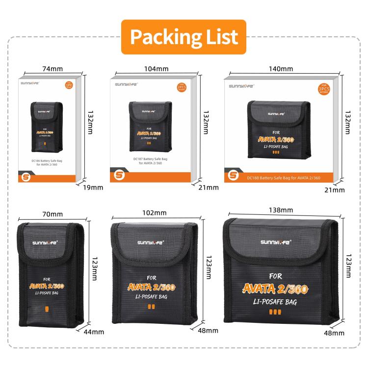 Bolsa de seguridad a prueba de explosiones para baterías Li-Po de Sunnylife para DJI Avata 2 / 360, For 1pc Battery, For 2pcs Batteries, For 3pcs Batteries