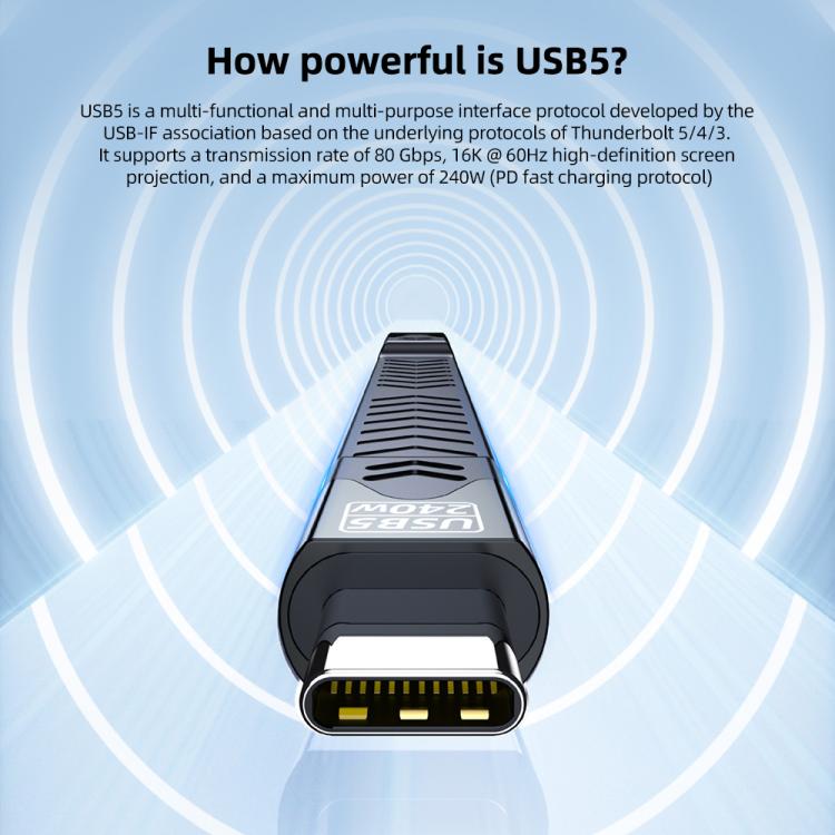 Cable de datos USB5 240W 16K 80Gbps Tipo-C a Tipo-C para Thunderbolt 5 FPC de función completa