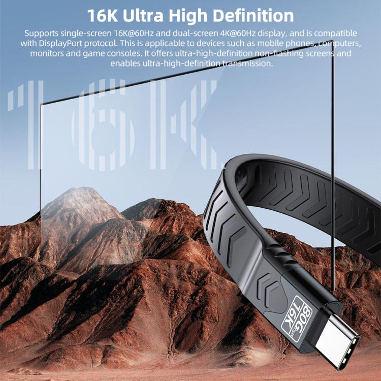 Cable de datos USB5 240W 16K 80Gbps Tipo-C a Tipo-C para Thunderbolt 5 FPC de función completa