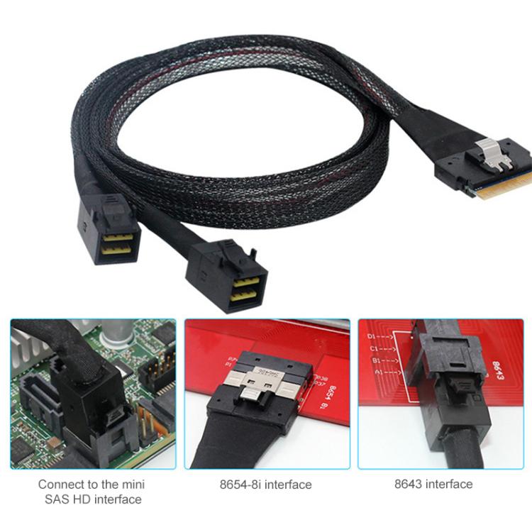 Cable de conexión SlimSAS de alta velocidad WG173 SFF-86548X a 2 x SFF-86434X, 0.5m, 0.8m