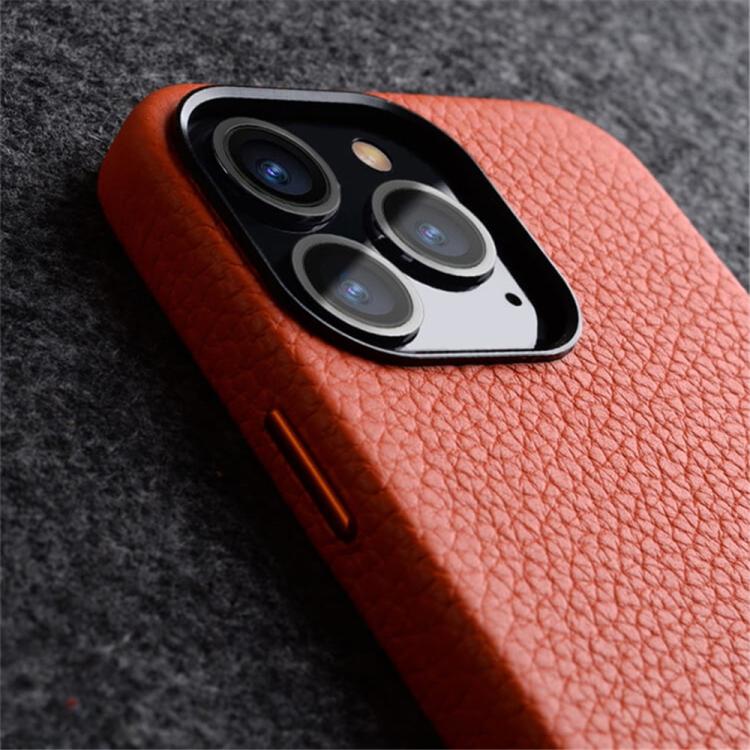 Funda para teléfono de piel auténtica con textura de lichi de melkco con marco de lente metálico, For iPhone 12, For iPhone 12 Pro Max, For iPhone 12 Pro