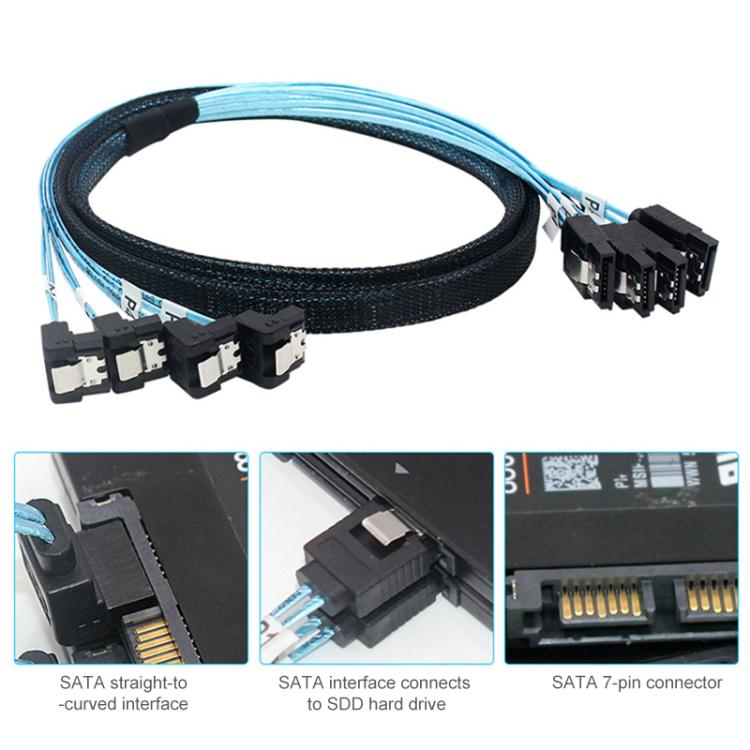 Cable WG174 de 4 conectores SATA rectos a 4 conectores SATA acodados de 6 Gbps, 0.5m, 1m