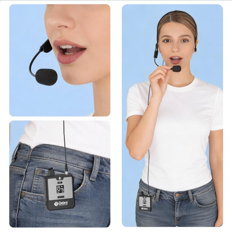 Sistema de micrófono inalámbrico UHF de diadema DEBRA DT-01 (1 transmisor y 1 receptor), DT-01