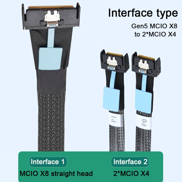 Cable adaptador de datos para servidor SlimeSAS WG185 MCIOx8 a 2xMCIOx4 Gen5MCIOx8, SlimeSAS MCIOx8 to 2xMCIOx4 Gen5MCIOx8