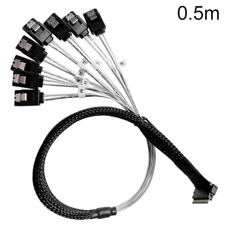 Cable adaptador de alta velocidad WG192 Slimline SAS4.0 SFF-8654 8i a SATAx8 para discos duros de servidor., 0.5m Elbow, 0.8m Straight Head