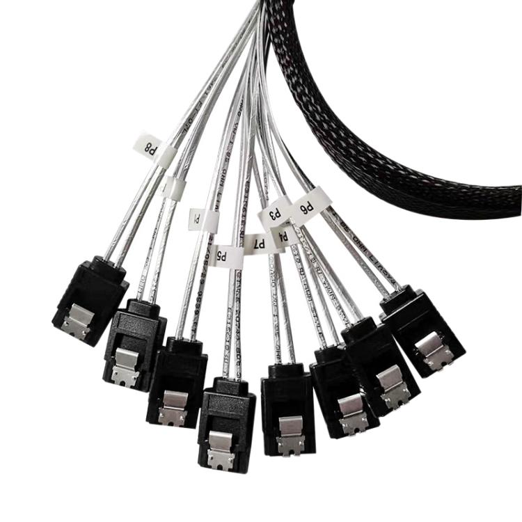 Cable adaptador de alta velocidad WG192 Slimline SAS4.0 SFF-8654 8i a SATAx8 para discos duros de servidor., 0.5m Elbow, 0.8m Straight Head