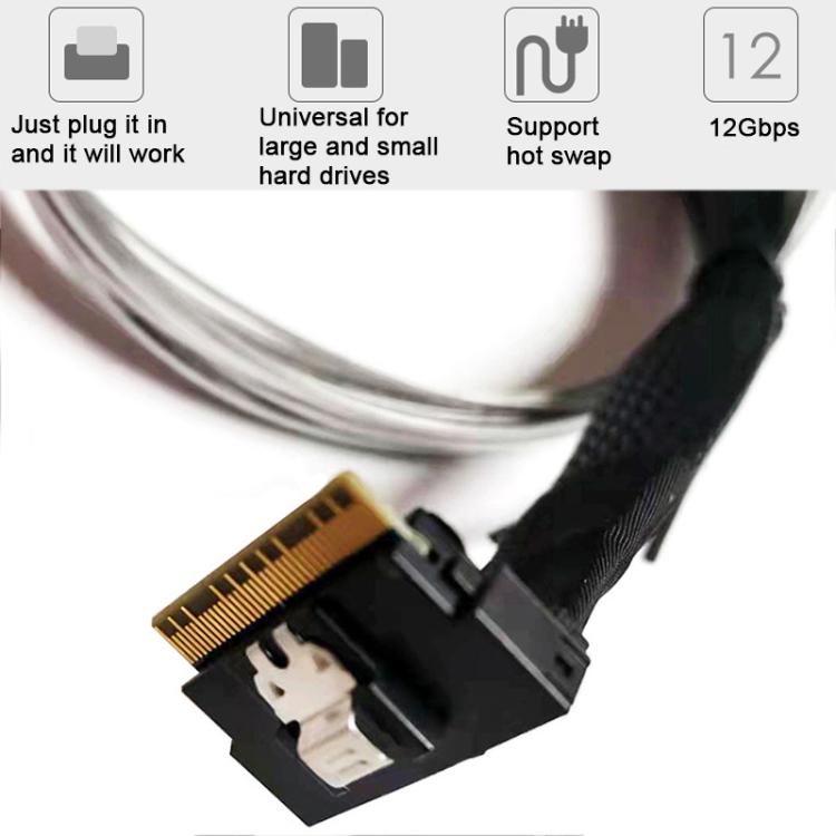 Cable adaptador de alta velocidad WG192 Slimline SAS4.0 SFF-8654 8i a SATAx8 para discos duros de servidor., 0.5m Elbow, 0.8m Straight Head