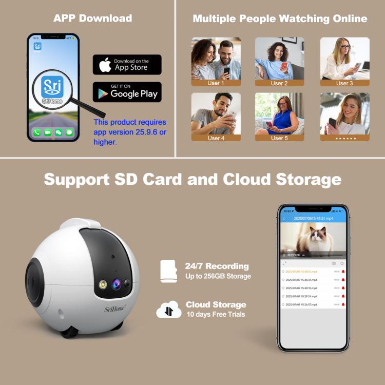 Cámara robot inteligente para mascotas SriHome DH013 Plus de 4 MP con base de carga automática., US Plug, UK Plug, EU Plug, AU Plug
