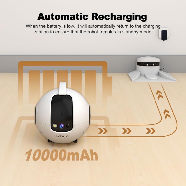 Cámara robot inteligente para mascotas SriHome DH013 Plus de 4 MP con base de carga automática., US Plug, UK Plug, EU Plug, AU Plug