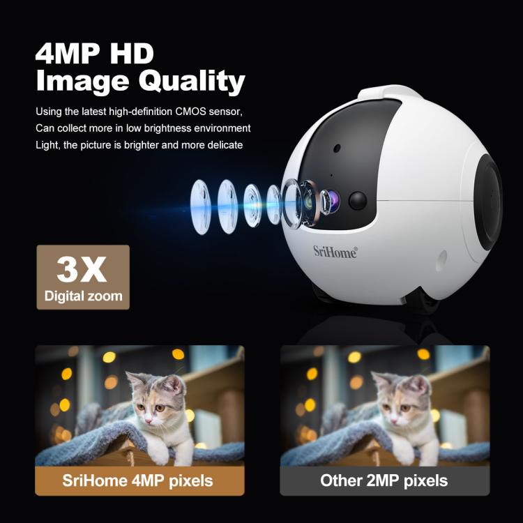 Cámara robot inteligente para mascotas SriHome DH013 Plus de 4 MP con base de carga automática., US Plug, UK Plug, EU Plug, AU Plug