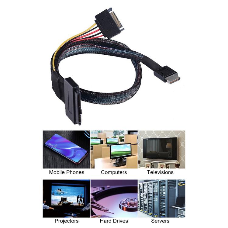 Cable de conexión SSD Oculink SFF-8611 a U.2 SFF-8639 SATA de 15 pines PCIe 4.0 Cable de alimentación para servidor, 0.5m, 0.7m