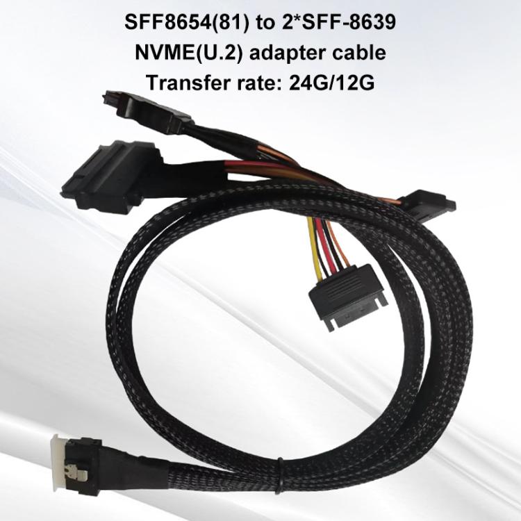 Cable adaptador para SSD SFF-8654 8i a Dual NVMe U.2 SFF-8639, 0.8m