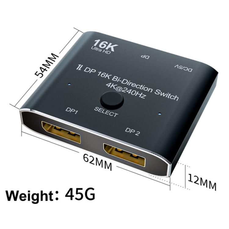 Convertidor de vídeo Ultra-HD bidireccional WG234 2 entradas 1 salida DP 16K, 16K Switcher(Black)